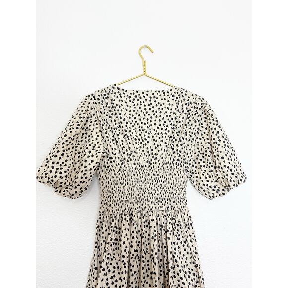 AYR The Extra Extra Smocked Midi Dress Size Medium Spot Animal Print Puff Sleeve - Picture 12 of 14